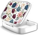 Pill Box 2 Segment Lille Pill Case, Portable for Pocket eller Purse Pill Arrangør Pill Container Holder til at holde vitaminer, medicin, fiskeolie og kosttilskud (Haveblomster)