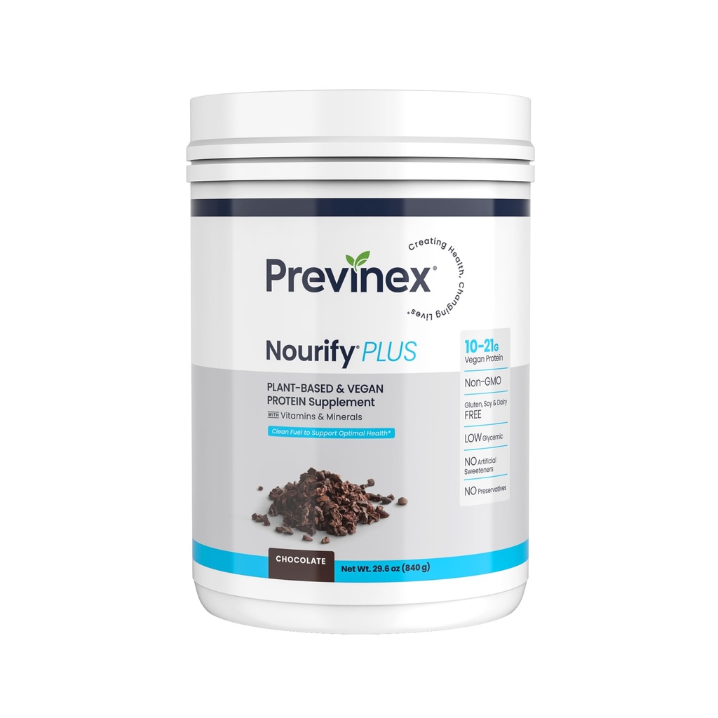 Nourify Plus Plantbased Protein Shake - All Natural Vegan Protein Powder, High Protein & Low Sugar, Gluten Free, Soy Free & Dairy Free, Chocolate Protein Powder (29.3 oz)