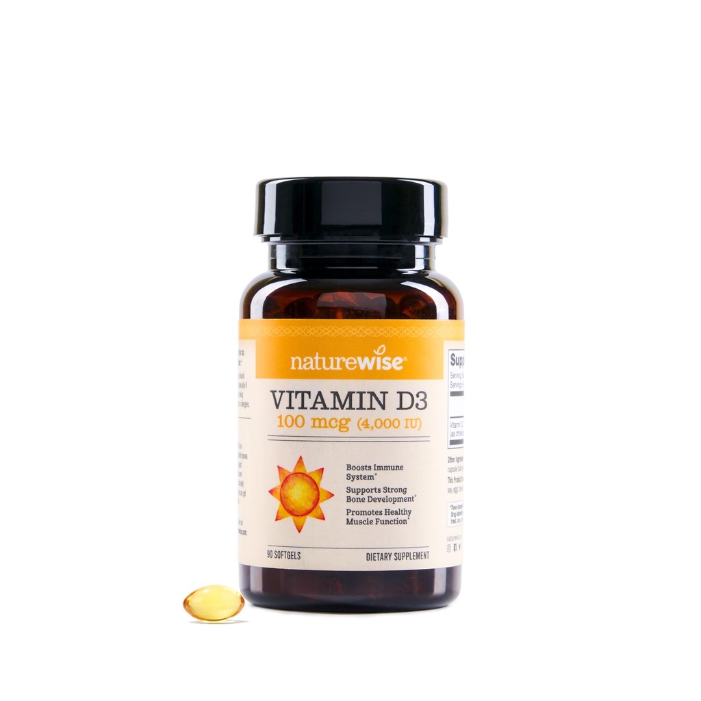NatureWise Vitamin D3 400iniu (100 mcg) 90- Day Supply for immunforsvar, sund muskelfunktion, og Knoglesundhed - non-GMO, Gluten Free in Organic Extra Virgin Olivenolie, (Mini Softgel), 90 Greve