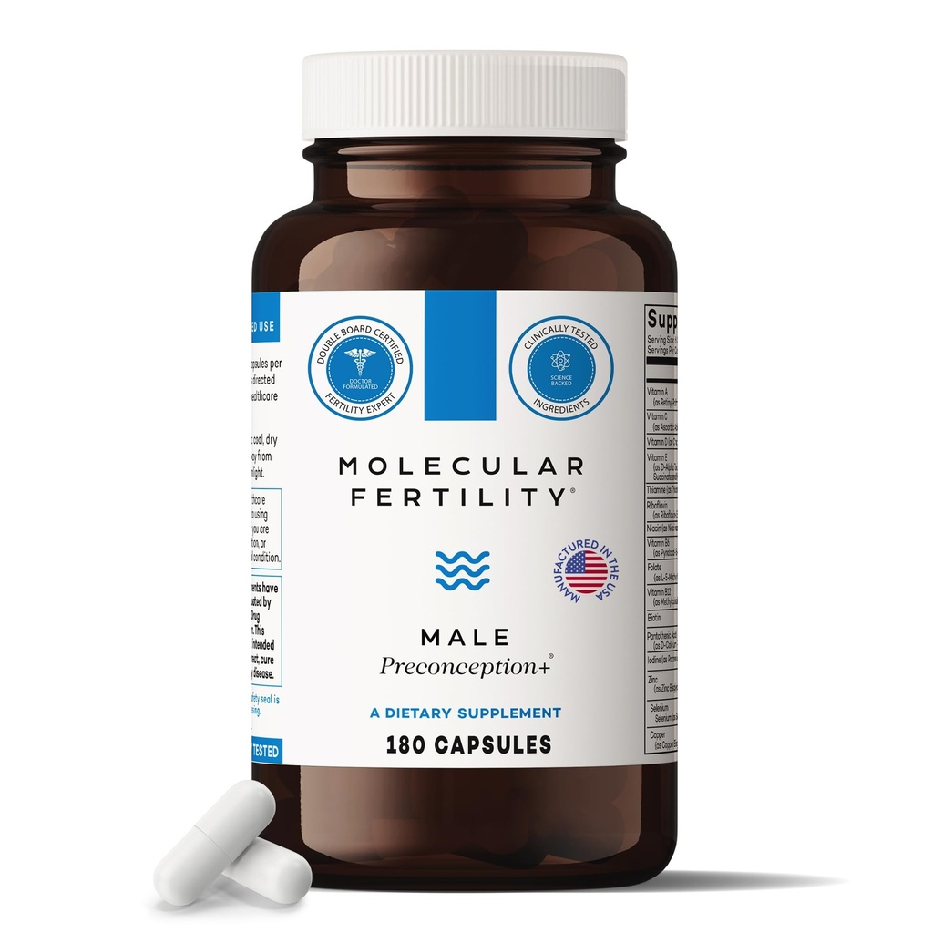 Male Preconception+ Fertility Supplements for Men - Reproductive Cell & Fertility Support - Conception for Him - CoQ10, Ashwagandha, Shilajit, DAA, Zinc, Selenium - 30 Day Supply