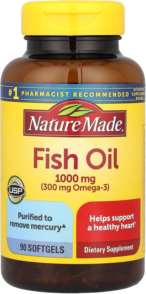 Nature Made Fish Oil 1000 mg, 90 Softgels, Fish Oil Omega 3 Supplement For Heart Health