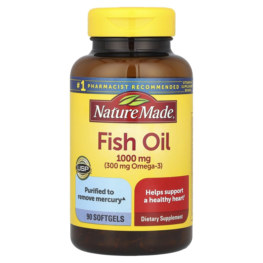 Nature Made Fish Oil 1000 mg, 90 Softgels, Fish Oil Omega 3 supplement til hjertesundhed