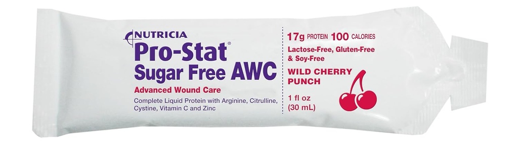 Pro- Stat- AWC Sugar- Free Protein Packets, Wild Cherry Punch, 1 oz (96 Greve) - Medical Food for Wown Care, Muscle Recovery, Lactose & Gluten- Free Supplement