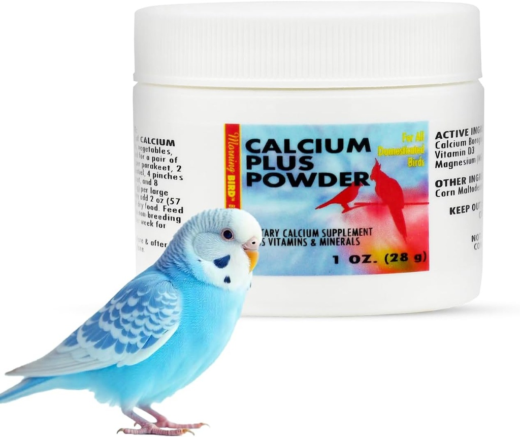 Morgen Bird Calcium Plus pulver til fugle 1 oz - Calcium Carbonat pulver med Magnesium Glycinate & D-vitamin - Knoglestyrke & immunforsvar supplement - Calcium Formel til alle fuglestørrelser