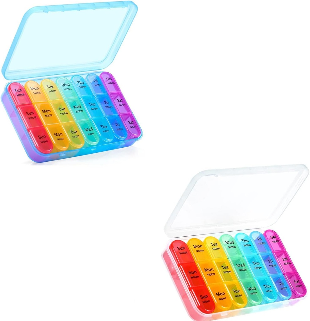 Asprink Pil Box 3 gange om dagen, Ugentlig Pill Organizer 3 gange om dagen - Daily Pill Box 7 dag Medicine Organizer, (blå og hvid)
