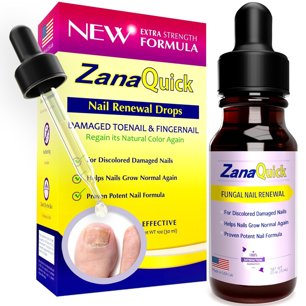 ZanaQuick Extra Strength Toenail & Fingernail Reparation Drops - Nail Care Fornyelse for Thick, Beskadigede & misfarvede Nails - 1 pakke, 0,50 fl oz