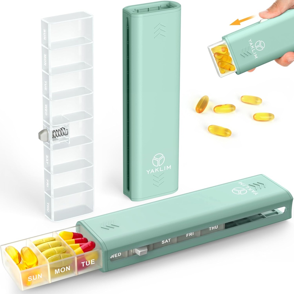 Yaklim Ugentlig Pill Organizer 1 gang om dagen, 7 dag Pill Organizer Daily Pill Box Travel Medicin Pill Case, Pill Container for Vitamin, 1 uge Pill Organizer til at holde medicin, tillæg, Fish Oil
