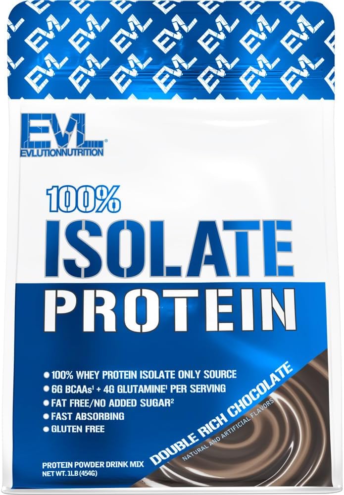 Evolution Nutrition 100% Isolate, Whey Isolate Protein Powder, 25 G Fast Absorbing Protein, Ingen sukker tilsat, Low- Carb, Gluten- Free (Dobbelt Rich Chokolade, 1 LB)
