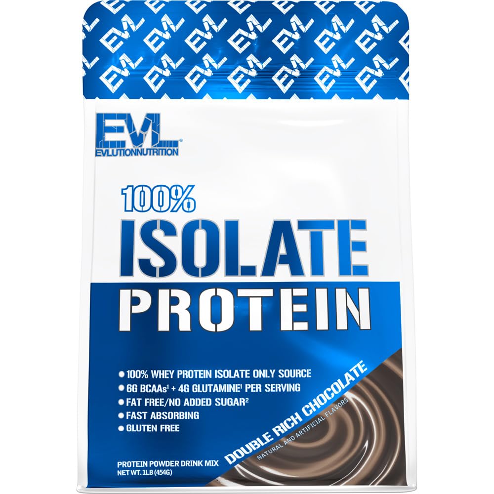 Evolution Nutrition 100% Isolate, Whey Isolate Protein Powder, 25 G Fast Absorbing Protein, Ingen sukker tilsat, Low- Carb, Gluten- Free (Dobbelt Rich Chokolade, 1 LB)