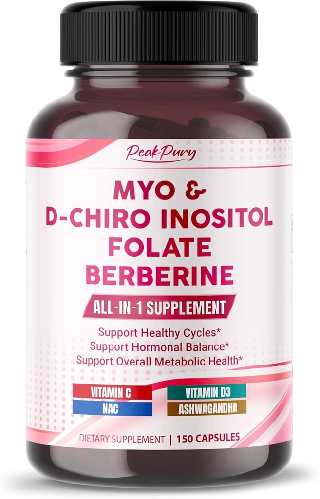 Ultra Myo & D- Chiro Inositol med folat, C-vitamin & D3 - All- in-1 supplement til sunde cykler, Hormonal Balance & Metabolic Support - Lavet i USA- 150 kapsler
