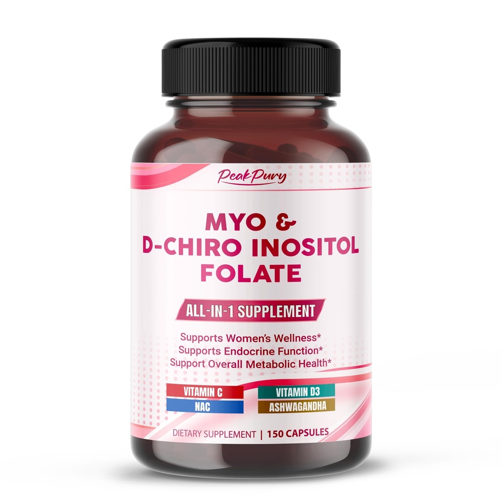 Ultra Myo & D- Chiro Inositol med folat, C-vitamin & D3 - All- in-1 supplement til sunde cykler, Hormonal Balance & Metabolic Support - Lavet i USA- 150 kapsler