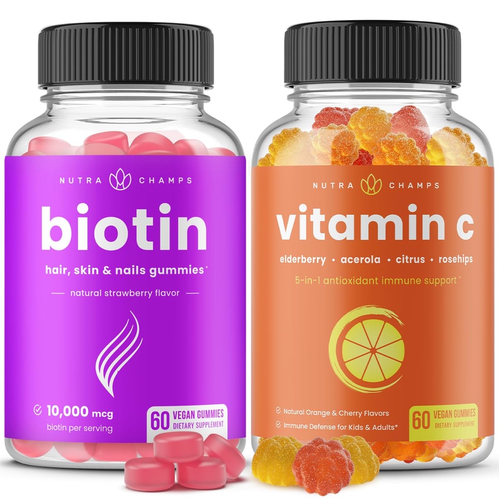 NutraChamps Biotin Gummies og (2-Pack) C-vitamin Gummies Bundle