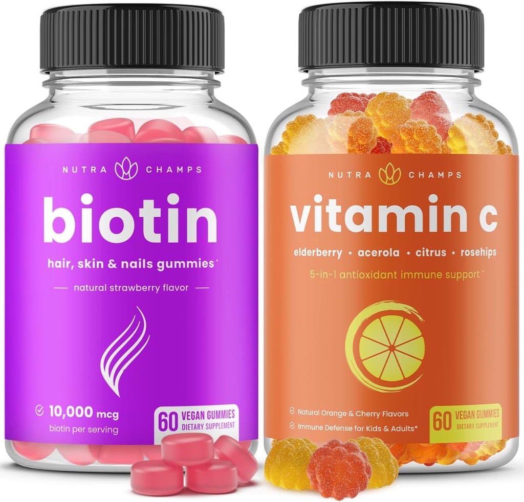 NutraChamps Biotin Gummies og (2-Pack) C-vitamin Gummies Bundle