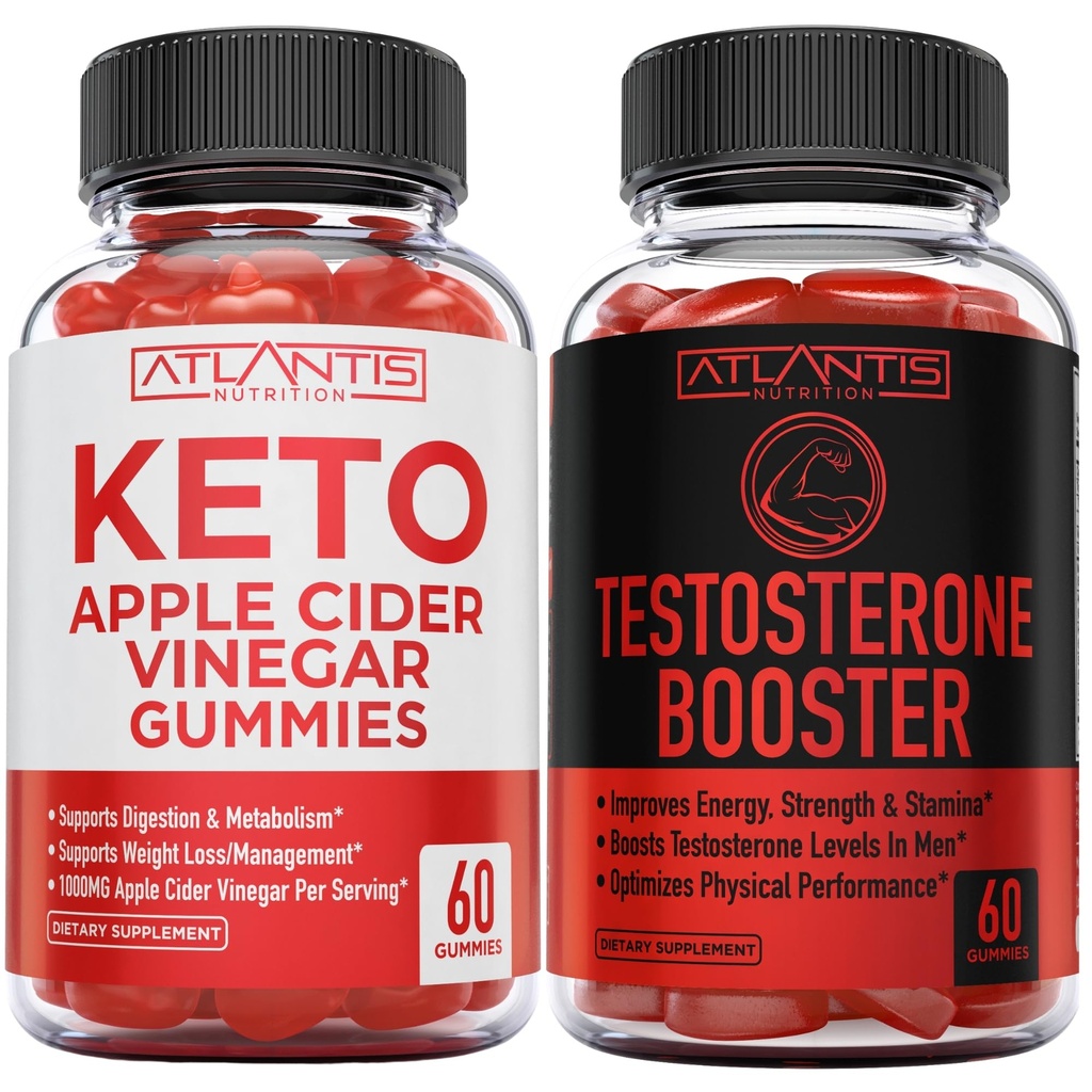 Atlantis Nutrition Keto Apple Cider Vinegas 60 Gummies + Testosteron Booster 2- Pack (120 Gummies)