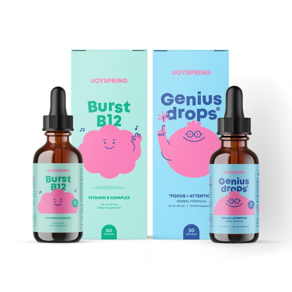 JoySpring Liquid B Complex og Genius Focus Drops til børn