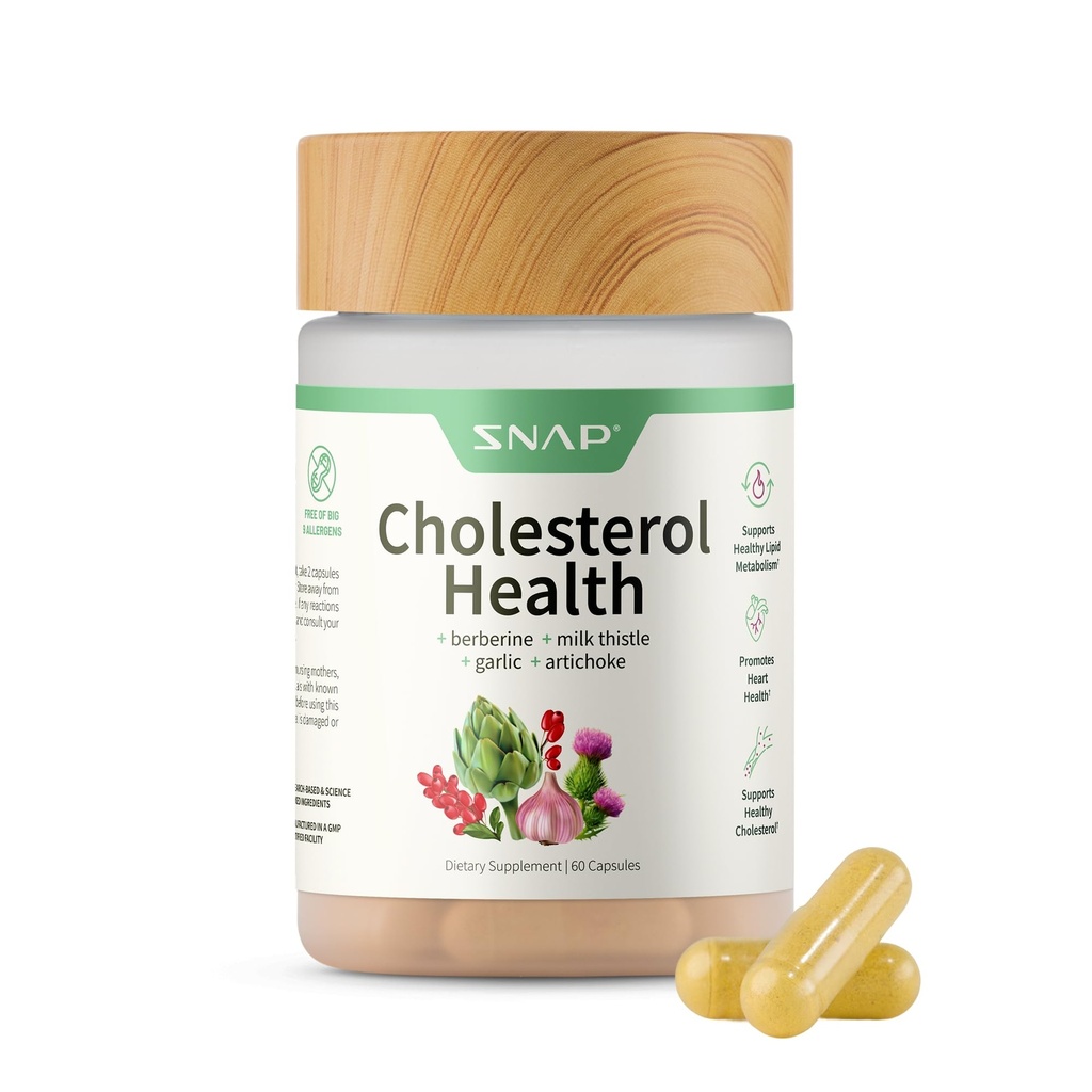 Snap kosttilskud Cholesterol Sundhed - Naturlig støtte til hjerte, lever, fordøjelse og metaboliske sundhed, 60 vegetariske kapsler (30 Servere, 1 måned Tilgang)