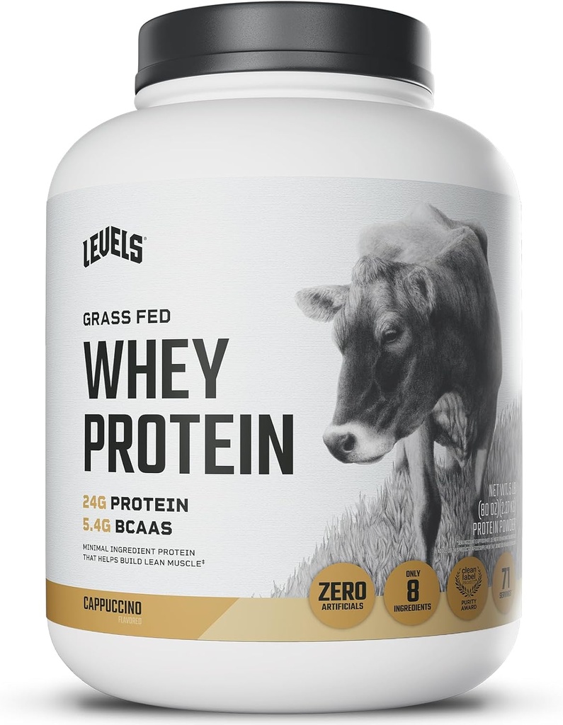 Nivels Grass Fed Whey Protein Powder, Ingen Artificials, 24G Protein, Cappuccino, 5LB