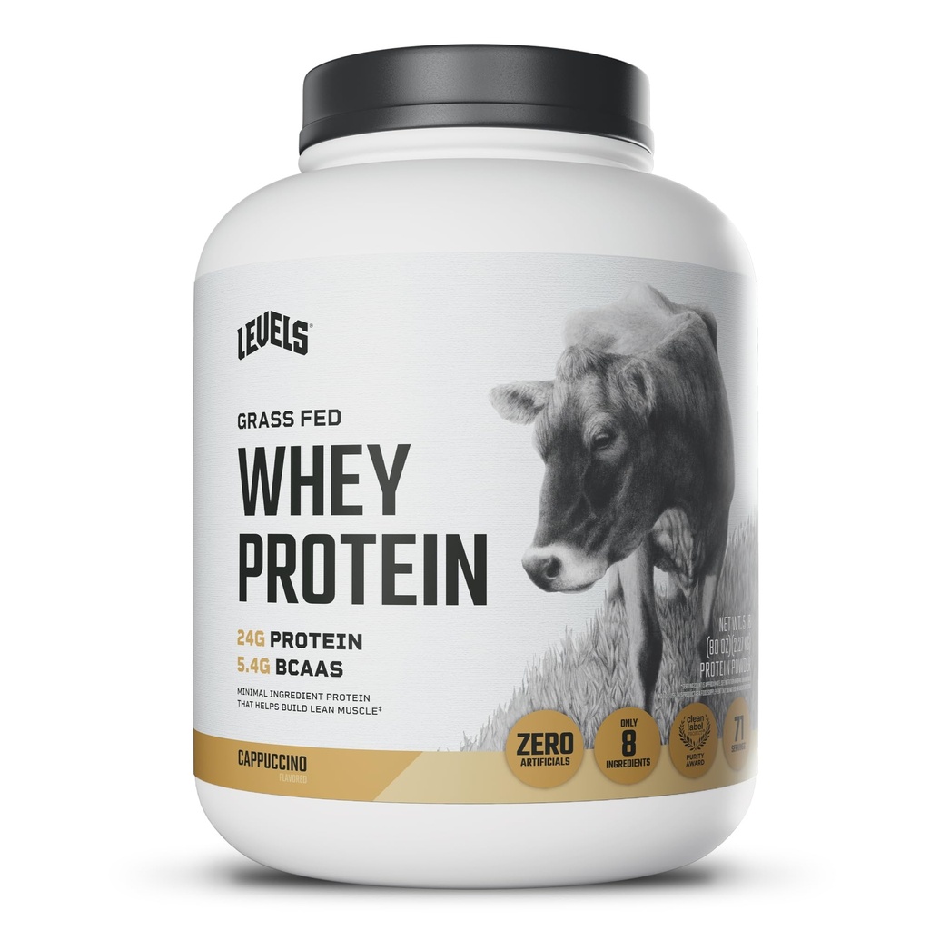 Nivels Grass Fed Whey Protein Powder, Ingen Artificials, 24G Protein, Cappuccino, 5LB