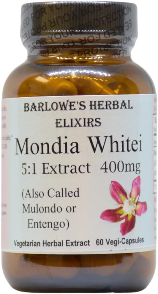 Barlowe 's Herbal Elixirs Mondia Whitei 5: 1 Uddrag af 124; 400mg Per Kapselstof 124; Traditional African Vitality Herb for Total Sundhed & Wellness