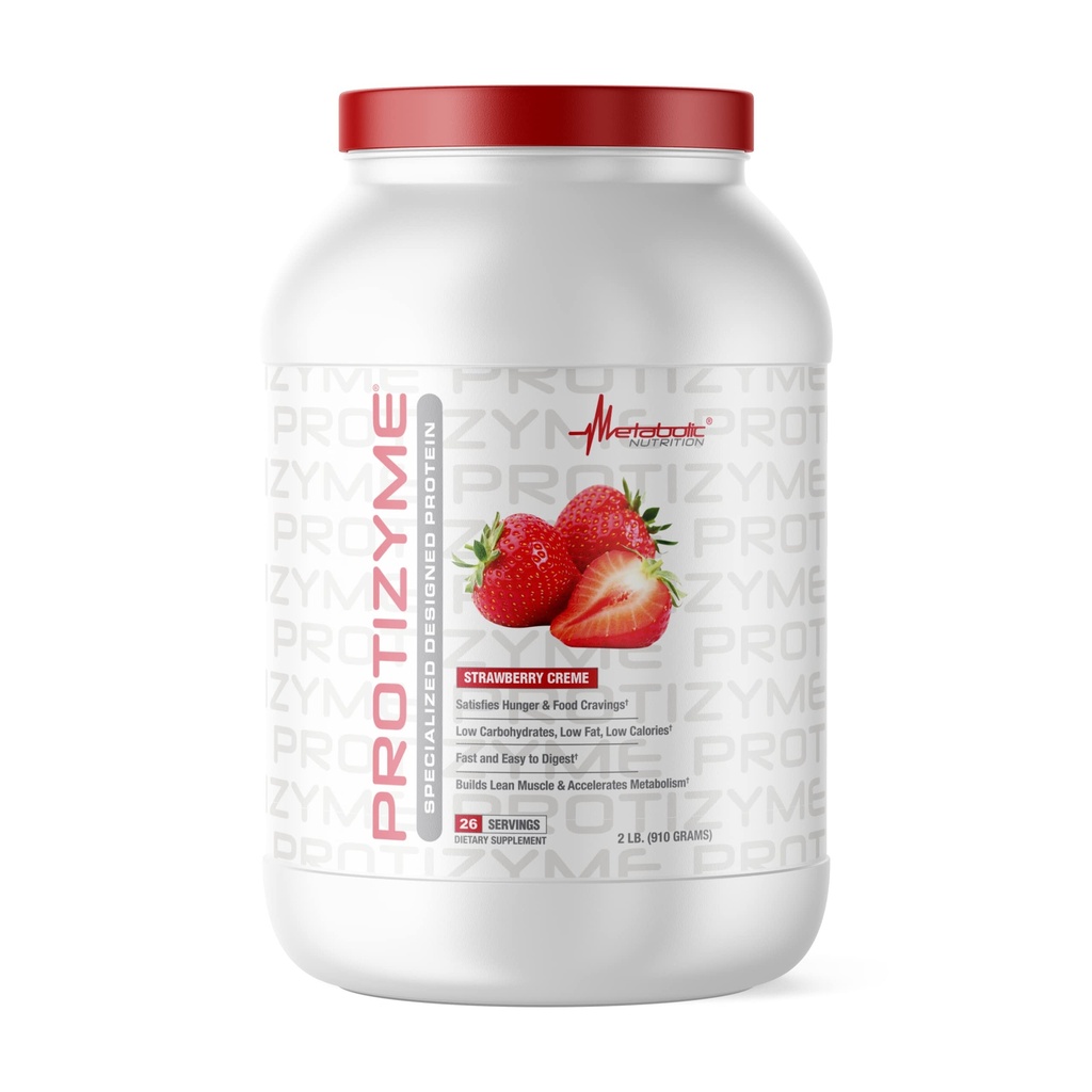 Metabolisk ernæring: 124; Protizyme: 124; 100% Whey Protein Powder: 124; High Protein, Low Carb, Low Fat med fordøjelsesenzymer, 24 Essential Vitamin og mineraler: 124; Strawberry Creme, 2 Pund