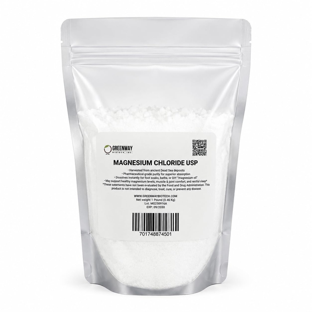 Greenway Biotech, Inc. Organic Magnesium Chloride USP Supplement 100% Edible cloruro de Magnesio Comestible Powder (Pharmaceutical Grade) Note 124; Pure Ph. EUR., BP, USP