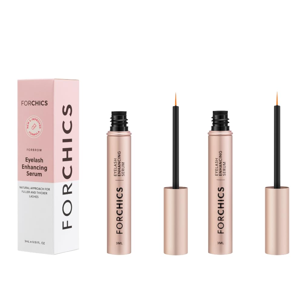 ForLash af ForChics: 2 Pack Ultimate Eyelash Hormone-Free Growth Serum for Enhanced Fuller, Thicker, Længere Lass - regrowth Booster, Organic Formel, Vegan & Cruelty- Free