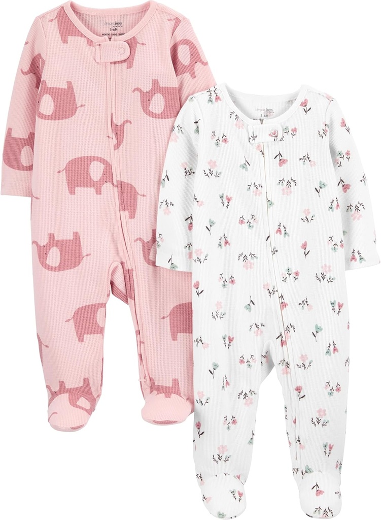 Simple Joys by Carters Baby Girls '2- Way Zip Thermal Footed Sleep and Play, Pack of 2