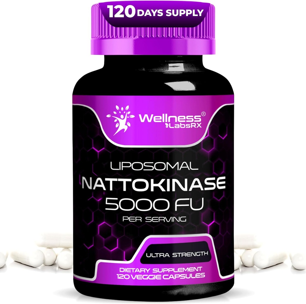 Nattokinase Supplement kapsler 5000 FU, Third-Party Testet Nattokinase - enzymer fra japansk Natto - daglig wellness support - 120 Greve (pakke med 1)