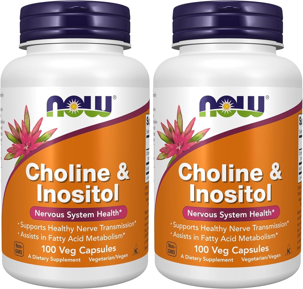 Now Supplements, Cholin & Inositol 500 mg, Sund nerveoverførsel *, Nervesystemet Sundhed *, 100 kapsler (pakke med 2)