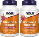 Now Supplements, Cholin & Inositol 500 mg, Sund nerveoverførsel *, Nervesystemet Sundhed *, 100 kapsler (pakke med 2)