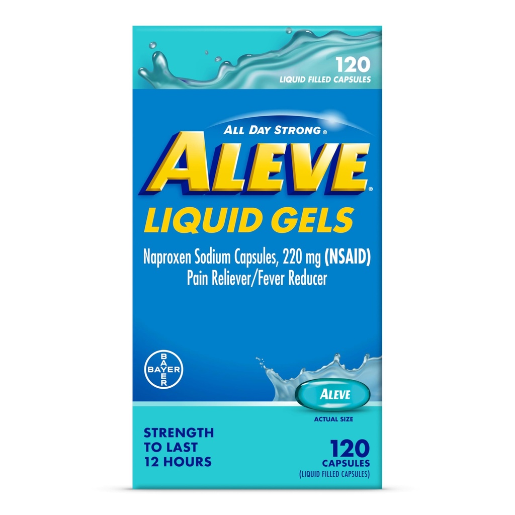 Aleve flydende kapsler, Naproxen Natriumkapsler 220 mg (NSAID), smertelindring / feber Reducer, hurtig smertelindring, 120 Tælling