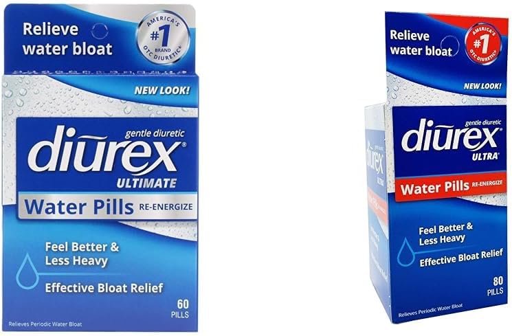 Diurex Ultimate 60 Count & Ultra 80 Count Water Pills Bundle - Maksimal styrke Diuretic for Prompt Bloat Relief