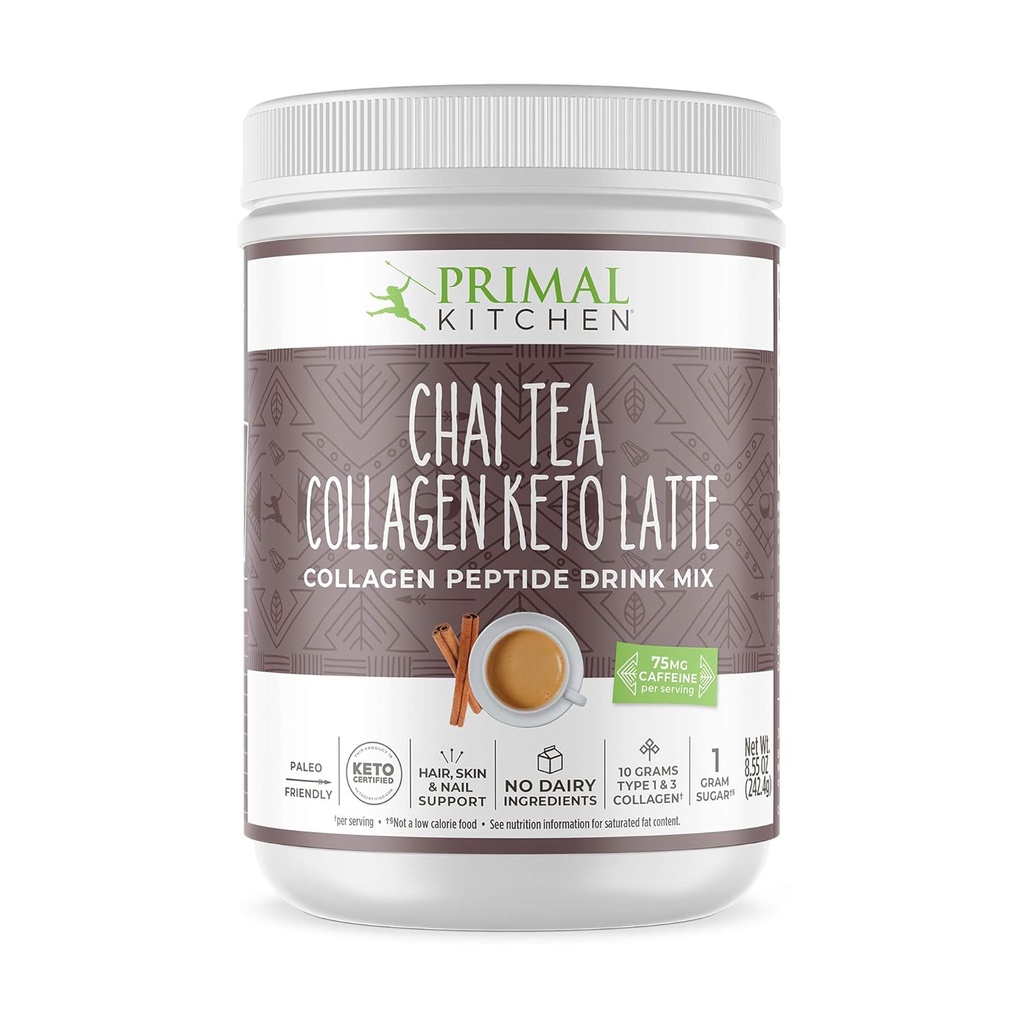 Primært køkken Chai Tea Collagen Keto Latte Powder, Collagen Peptide Drink Mix, 8.55 Ounces