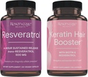 Reserveage Skønhed, Resveratrol 500 mg, Antioxidant supplement til hjerte og cellulær sundhed 30 Caps & Keratin hår booster med Biotin & Resveratrol, hår og negle vækst Supplement 120 Caps