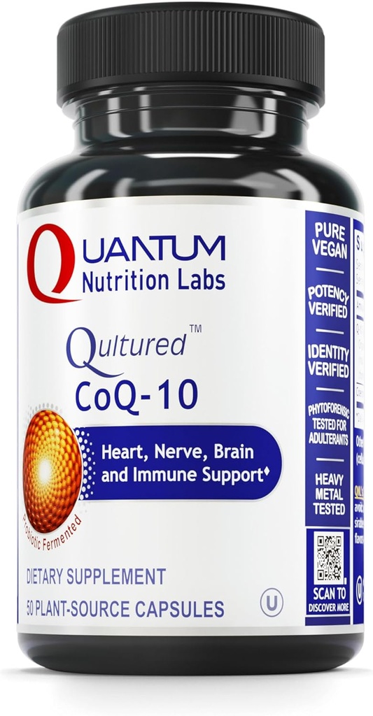 Quantum Nutrition Labs CoQ- 10 Qultured - Coenzym Q10, Co Q 10 Supplement, 100mg kapsler til hjertesygdomme, nerve, og immunstøtte, Ubiquinol Co Enzyme Q- 10 med røde alger - 60 vegetariske kapsler