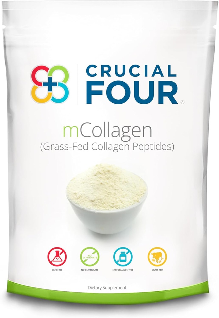 Crucial FOUR - mCollagen (Grass Fed Collagen Peptide Powder) – Amino Acids – Perfect for Sports Recovery Protein Supplement – Supports Hair, Skin, Nails, and Joint Health - Organic and Non-GMO (16oz)