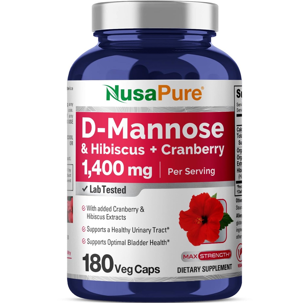 NusaPure D- Mannose Complex 1400 mg (med Hibiscus og Cranberry) - 180 Veggie Caps.