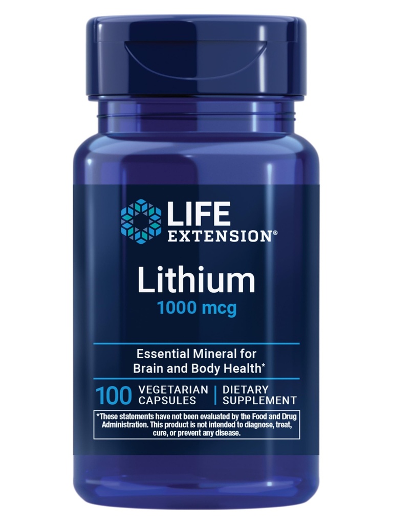 Life Extension Lithium, 1000 mcg - Lithium Orotation - Hjælper med at bevare kognitiv funktion & hukommelse - Lav- dosisformel - Non-GMO, Gluten- fri, Vegetar - 100 kapsler
