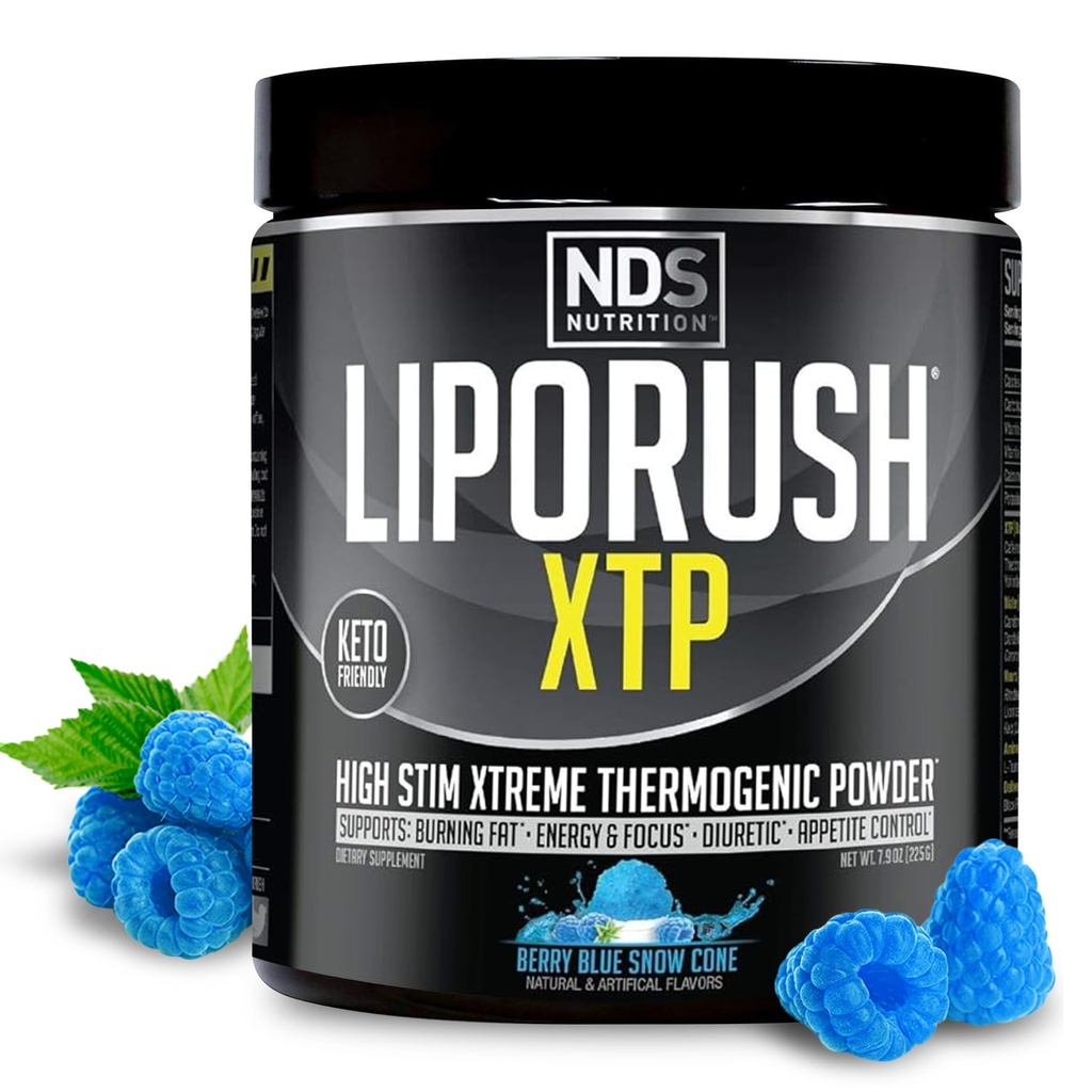 NDS Nutrition XTP Thermogen Fat Burner med L- Carnitin - Energi, Focus og Apppetite Control - Ekstrem termogene Fat Burning Powder vægttab - Blå Berry Snow Cone (45 Servere)