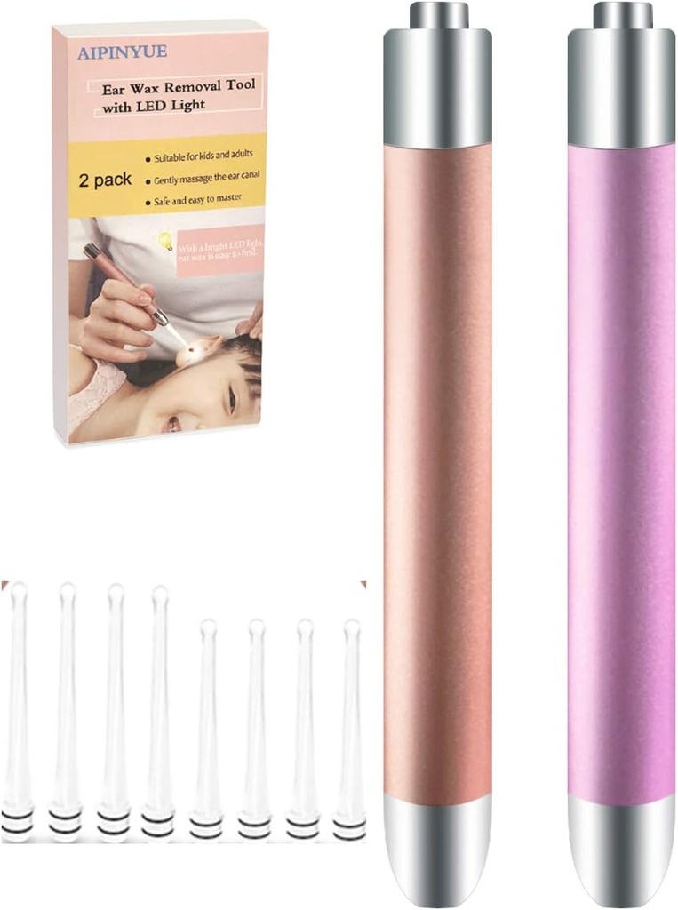 Ear Pick Mear Wax Removal Tool Budding LED Lights Ear Cleaning Kit Opdateret Version Non-Slip Soft Safety Spoon Head Resubstituble og let at rengøre sikkert materiale