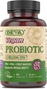 DEVA Vegansk Probiotisk Supplement - Pre, Pro, og Postbiotika til fordøjelse, 5 Millioner CFU, Soil-baseret, Spore- Forming, Dairy Free, FOS Prebiotika, for kvinder og mænd, Veganske Kapsler, 90 Greve