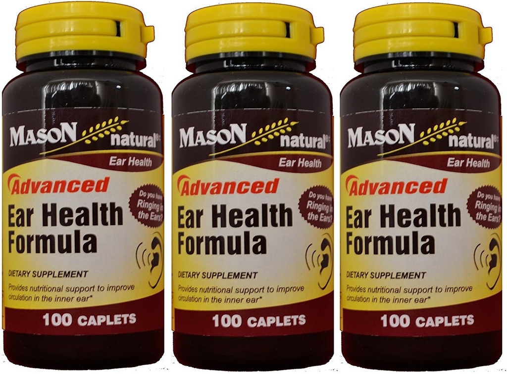 Mason Natural Advance Ear Health Formula Bioflavonoids Plus 100 Caplets per Bottle Pack of 3 Total 300 Caplets