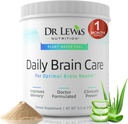 Brain Supplements for Memory and Focus - Dr. Lewis Daily Brain Care Powder with Aloe Vera - Plant-Based Nootrop and Energy Supplement for Brain Fog, Mental Clarity, og immunforsvar - Powder, 150g
