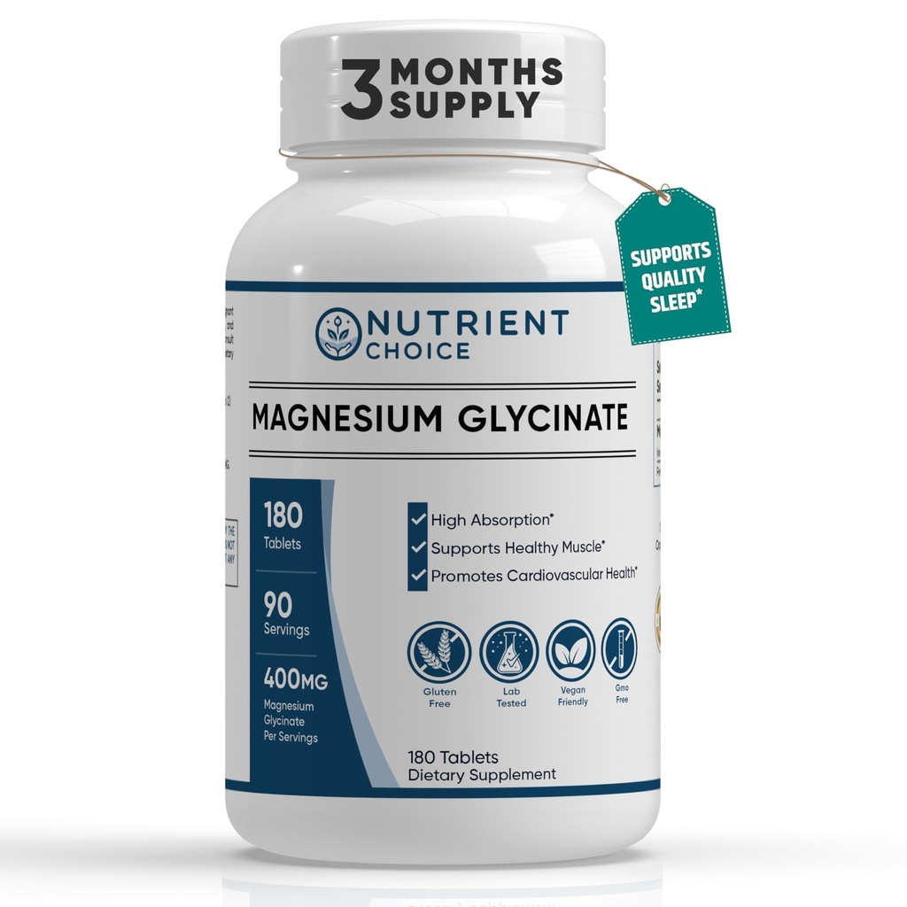400 mg Pure Magnesium Glycinate 180 tabletter Ikke bufferet Høj Absorption Ikke- GMO fremmer cardiovaskulær sundhed for stress Relief, søvn, hjerte sundhed, lette muskler, rolig hovedpine, nerver