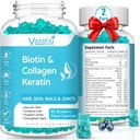 2 Pack Biotin Gummies med Collagen & Keratin til hår hud Nails- Kvinder Mænd, Børn - 120 Blåbær Tyggegummi