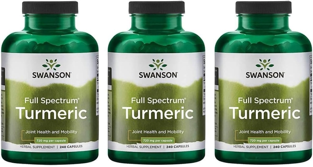 Swanson Full Spectrum Gurkemeje (Curcumin) - Fælles sundhed, fordøjelse, hjerte sundhed & lever Support - Curcuma Longa Formel fremme hukommelse Support - (240 kapsler) 3 Pack