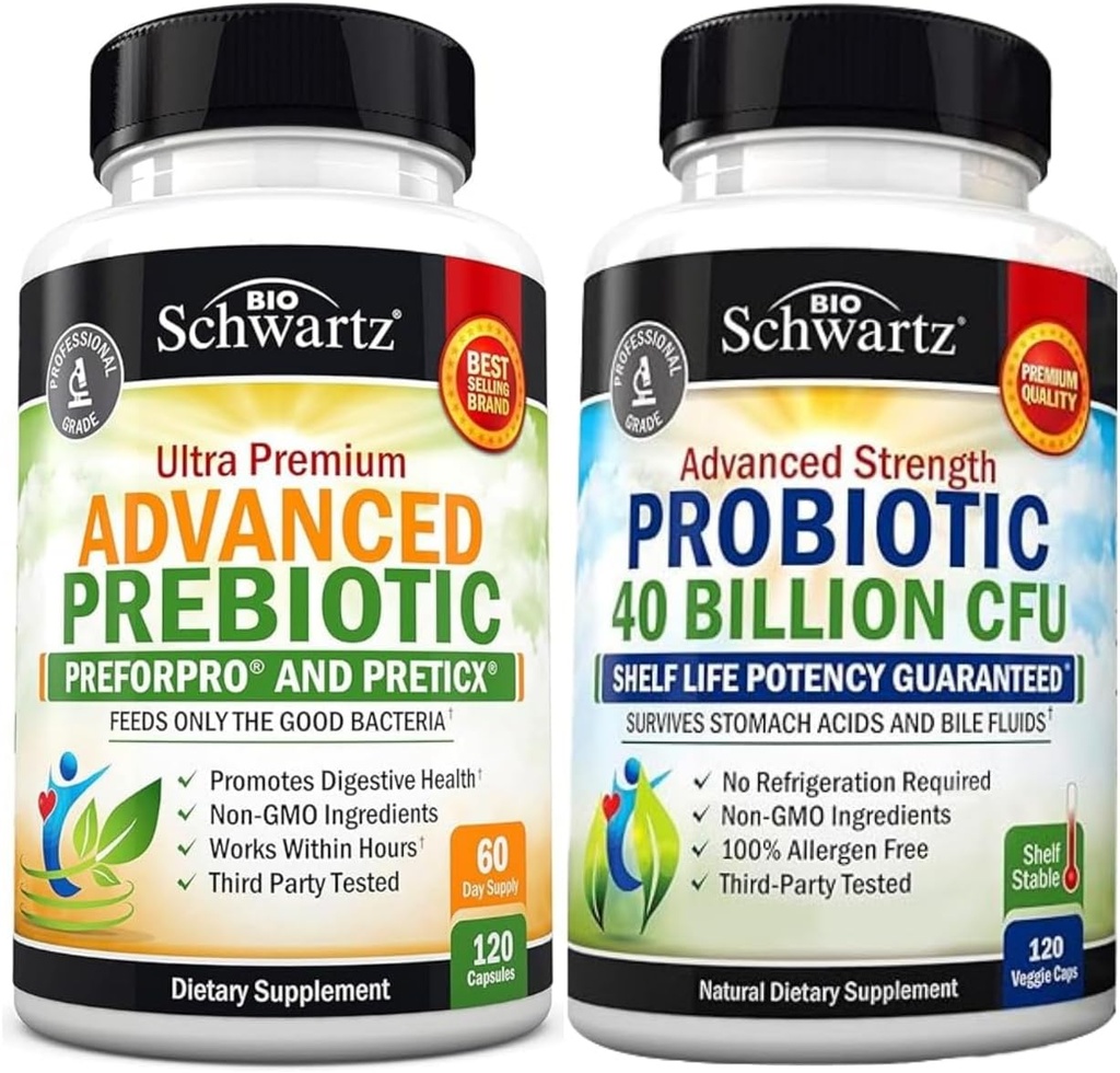 Avanceret Prebiotic Gut Health Supplement (2 måneder Tilgang) Plus 40 milliarder CFU Dagligt Probiotisk Supplement (2 måneder Tilgang)