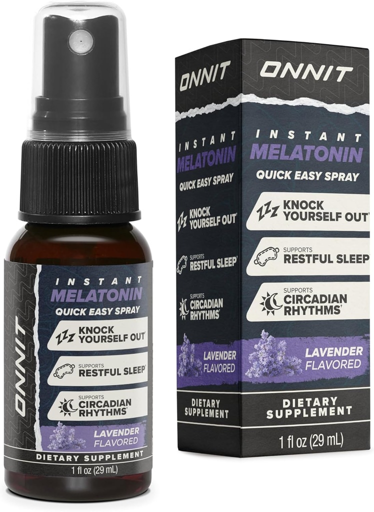 ONNIT Melatonin Liquid Sleep Support Spray, IGEN ™ Non- GMO Tested, Lavendel Flavor, Sleep Support til voksne, 3 mg Melatonin per Spray, 1 fl oz