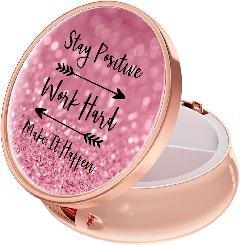 Rouidr Pill Box, 3 Segment Medicine Pill Case, Lille Metal Travel Medicine Box for pung & lomme, Rose Gold, Arbejde hårdt