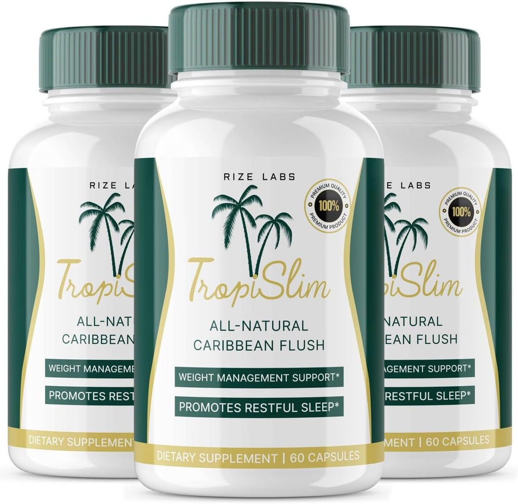 (Officiel 3 Pack) Tropislim, Tropislim All Natural Caribbean Flush, vægttab supplement, Tropislim Slimming Kapsler for kvinder, sund livsstil + Leaner Physique, Tropical Anmeldelser (180 Kapsler)